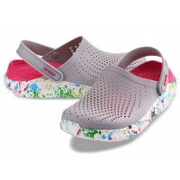 Женские Сабо Кроксы Crocs LiteRide™ Clog Pearl/White с кляксами на подошве