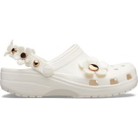 Жіночі крокси Класичні Crocs Classic Metallic Blooms Clog White з квіточками