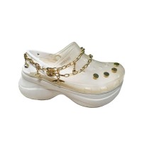 Жіночі крокси на платформі Crocs Classic Bae Translucent Clog White з ланцюгом