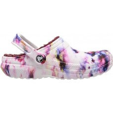 Зимние утепленные Кроксы Сабо Crocs Classic Lined Tie Dye Garnet/Multi