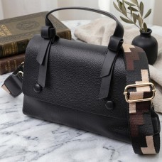 Люксовая сумка для женщин с короткой ручкой из натуральной кожи Vintage 22670 Черная
