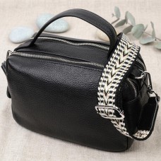 Сумка прямоугольная для женщин на два отделения из натуральной кожи Vintage 22343 Черная