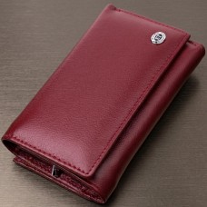 Симпатичный женский кошелек в три сложения из натуральной кожи ST Leather 19470 Бордовый