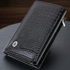 Женский кошелек в три сложения из лакированной фактурной натуральной кожи ST Leather 22707 Черный