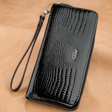 Кошелек женский на одну молнию из экокожи лаковый KIVI 19030 Черный