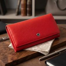 Женский кожаный кошелек для карт купюр и монет ST Leather 19376 Красный