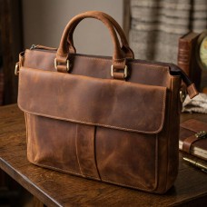 Мужской кожаный портфель для документов ноутбука и работы Vintage Коричневый