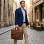 Чоловічий шкіряний портфель для документів ноутбука та роботи Vintage Коричневий