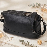 Удобная сумка на три отделения из натуральной кожи Vintage Черная