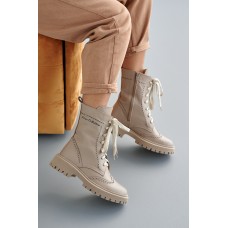 Женские кожаные демисезонные ботинки Udg 2327/125 на байке бежевые