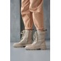 Женские кожаные демисезонные ботинки Udg 2327/125 на байке бежевые